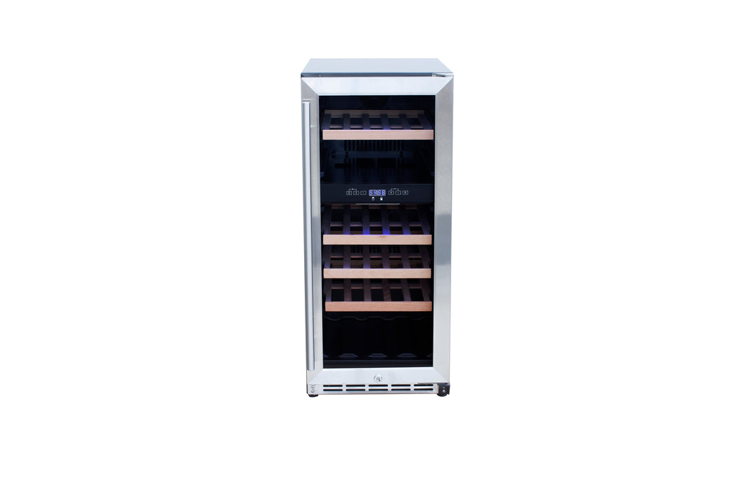 TrueFlame 15" 3.2 Cu. Ft. Outdoor Rated Dual Zone Wine Cooler - TF-RFR-15WD