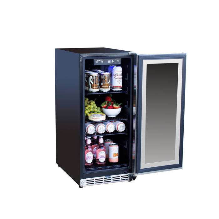 TrueFlame 15" 3.2 Cu. Ft. Outdoor Rated Refrigerator with Glass Door - TF-RFR-15G