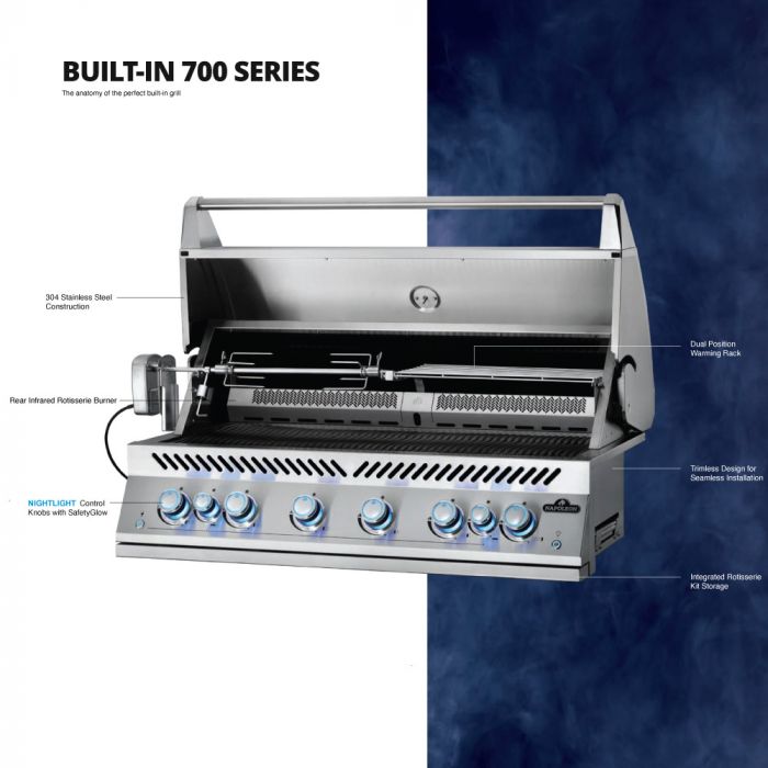 Napoleon Built-In 700 Series 38-Inch Natural Gas Grill w/ Infrared Rear Burner & Rotisserie Kit - BIG38RBNSS - Stono Outdoor Living Co