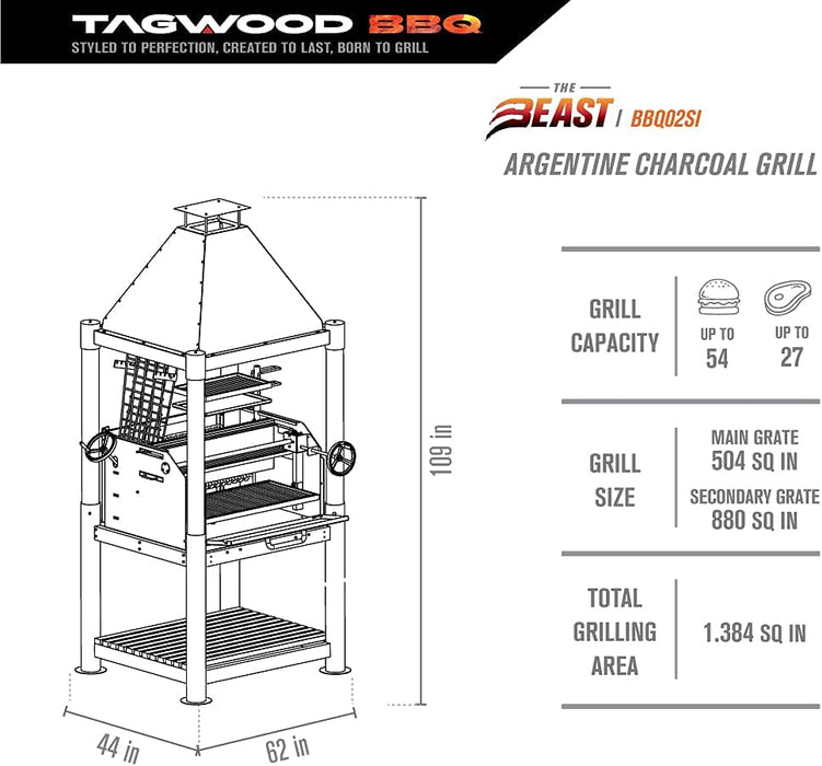 Tagwood BBQ Beast Argentine Wood Fire & Charcoal Grill - BBQ02SI - Stono Outdoor Living Co