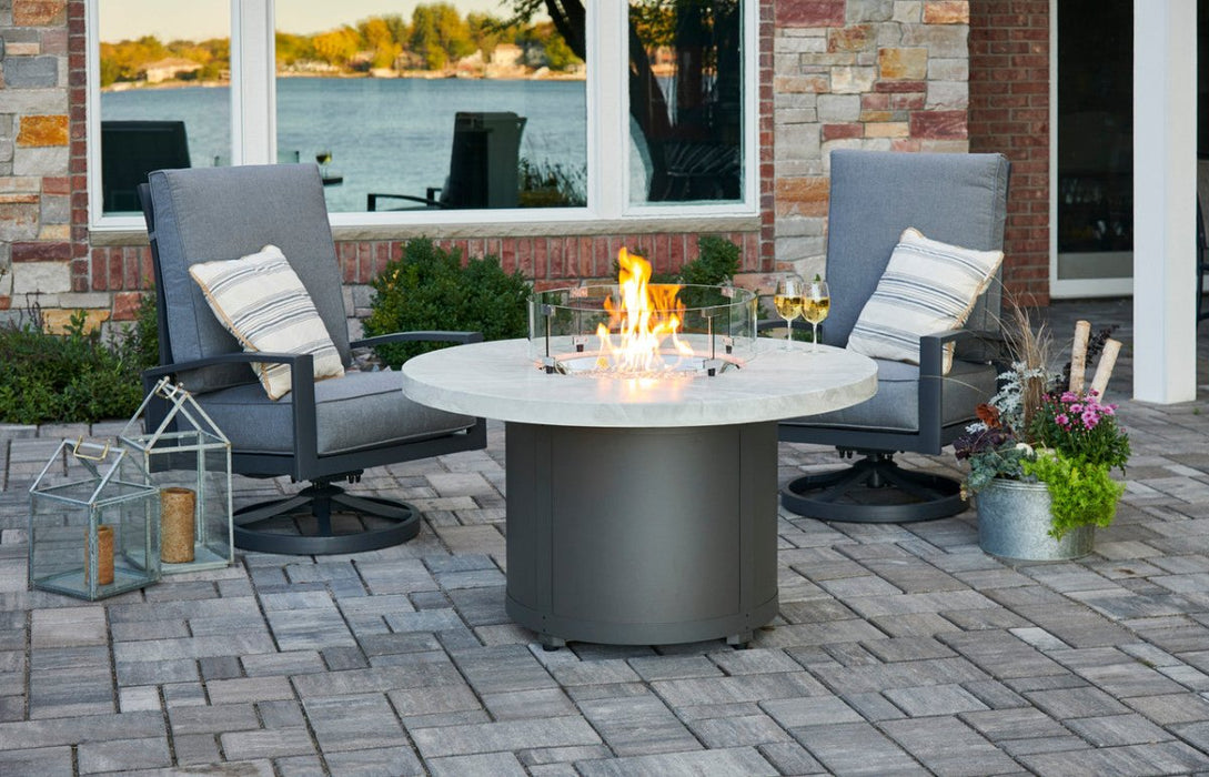 Outdoor Greatroom Company Beacon 48-Inch Round Propane Gas Fire Pit Table with 20-Inch Crystal Fire Burner - White Onyx - BC-20-WO - Stono Outdoor Living Co