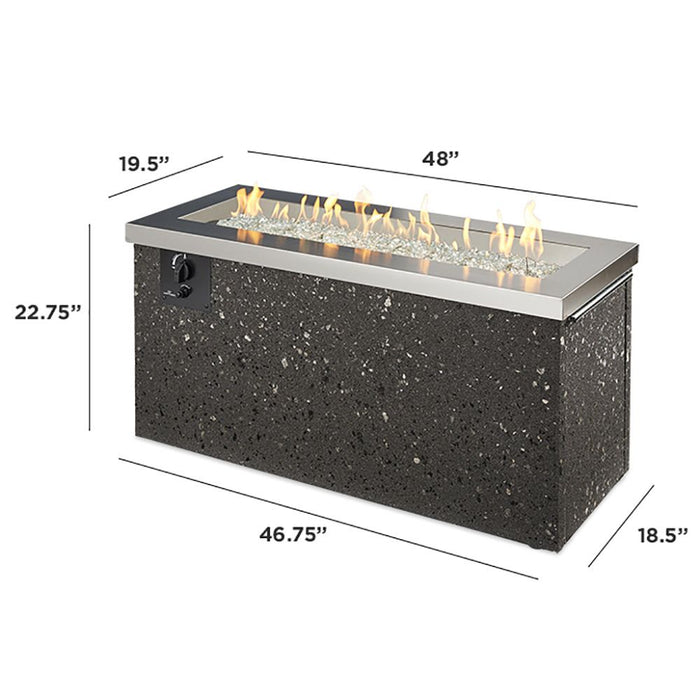 Outdoor Greatroom Company Key Largo 54-Inch Linear Propane Gas Fire Pit Table with 42-Inch Crystal Fire Burner - Stainless Steel - KL-1242-SS - Stono Outdoor Living Co