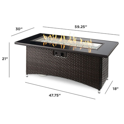 Outdoor Greatroom Company Montego 59-Inch Linear Propane Gas Fire Pit Table with 42-Inch Crystal Fire Burner - Balsam Brown - MG-1242-BLSM-K - Stono Outdoor Living Co