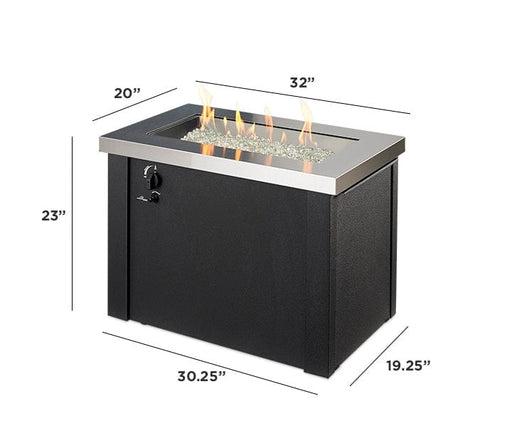 Outdoor Greatroom Company Providence 32-Inch Rectangular Propane Gas Fire Pit Table with 24-Inch Crystal Fire Burner - Stainless Steel - PROV-1224-SS - Stono Outdoor Living Co