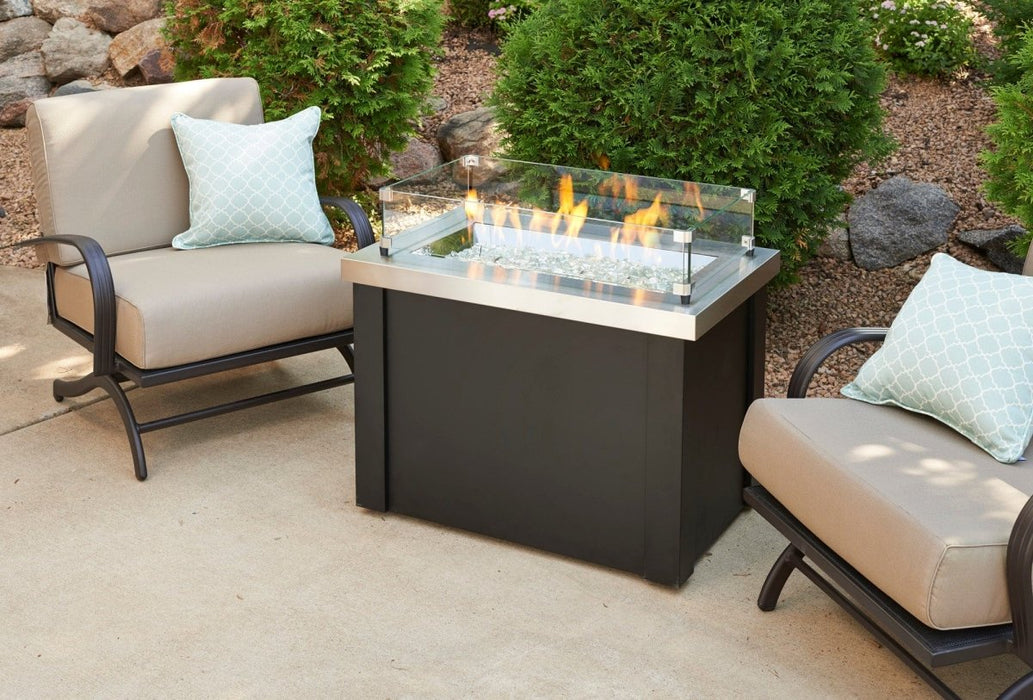 Outdoor Greatroom Company Providence 32-Inch Rectangular Propane Gas Fire Pit Table with 24-Inch Crystal Fire Burner - Stainless Steel - PROV-1224-SS - Stono Outdoor Living Co
