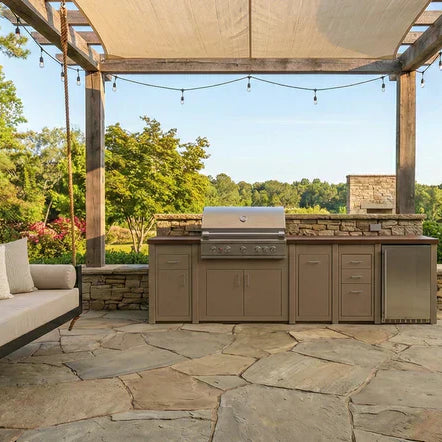 Stono Outdoor Living Co. backyard design with outdoor kitchen and swing bed – view 2