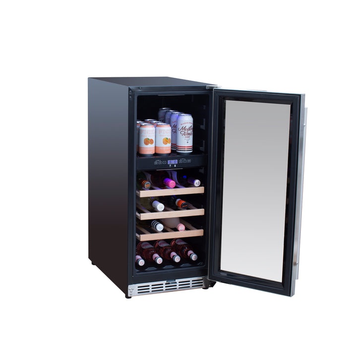 TrueFlame 15" 3.2 Cu. Ft. Outdoor Rated Single Zone Wine Cooler - TF-RFR-15W