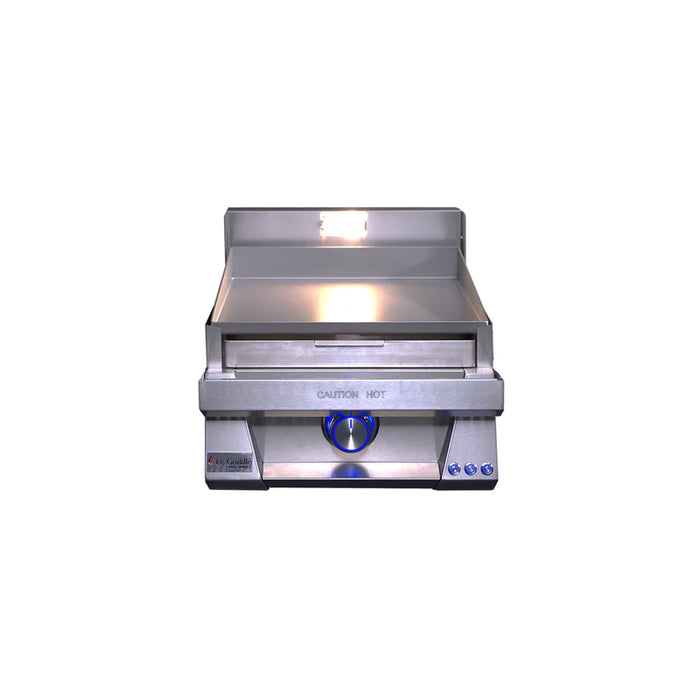 Stono Outdoor Living The Le Griddle Pro Series 40 – 1 Burner Natural Gas Griddle (OML40P3) by Le Griddle features a 3mm flat plate, interior lights, control knobs, and a clear “Caution Hot” warning—perfect for any commercial kitchen.