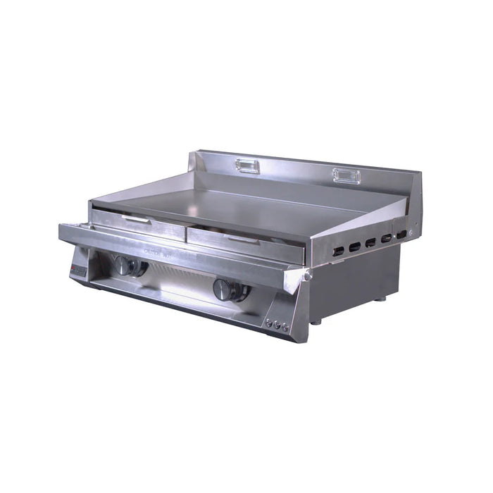 Stono Outdoor Living The Le Griddle Pro Series 75 (OML75P3) is a 2-burner natural gas griddle with a 3mm plate and interior lights, designed for professional kitchens.