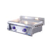 Stono Outdoor Living The Le Griddle Pro Series 75 (OML75P3) is a stainless steel 2-burner natural gas flat-top grill with a 3mm plate, interior lights, two control knobs, side ventilation, and an illuminated backsplash, shown against a white background.