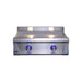 Stono Outdoor Living A Le Griddle Pro Series 75 (OML75P3) 2-burner natural gas griddle with a 3mm stainless steel plate, two blue-lit control knobs, and interior lights above the cooking area by Le Griddle, shown on a plain white background.