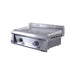 Stono Outdoor Living The Le Griddle Pro Series 75 - 2 Burner Natural Gas OML75P6 features a stainless steel commercial countertop design, flat 6mm plate, two controls, vented sides, backsplash, and interior lights, shown on a white background.