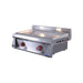 Stono Outdoor Living The Le Griddle Pro Series 75 - 2 Burner Natural Gas (OML75P6) features a 6mm stainless steel plate, interior lights, red control knobs, raised backsplash, and side vent slots for efficient countertop cooking.