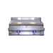 Stono Outdoor Living The Le Griddle Pro Series 75 - 2 Burner Natural Gas griddle (OML75P6) features a 6mm stainless steel plate, interior lights, two blue-lit knobs, and a backsplash for efficient cooking in any commercial kitchen.