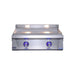 Stono Outdoor Living The Le Griddle Pro Series 75 - 2 Burner Natural Gas (OML75P6) features a 6mm stainless steel plate, two blue-lit control knobs, built-in cooking surface lights, and a sleek modern design, shown here against a white background.