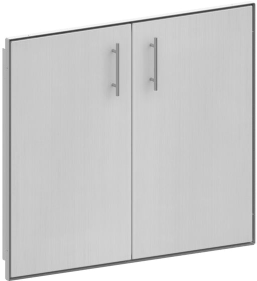 Stono Outdoor Living The Stono Outdoor Living Grill Access Door is a brushed silver metal double-door wall cabinet with two vertical handles, shown from a slight angle.