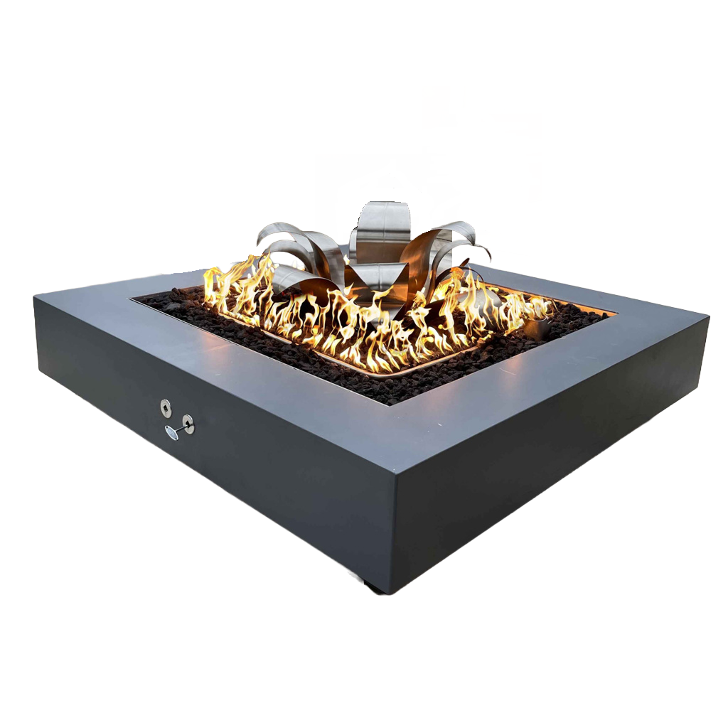 The Outdoor Plus Cabo 48" Natural Grey Flame Sense System Square Fire Pit With Push Button Spark
