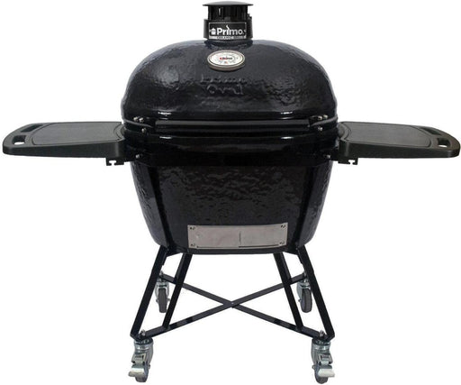 Primo All-In-One Oval Large 300 Ceramic Kamado Grill With Cradle, Side Shelves, And Stainless Steel Grates - PGCLGC - Stono Outdoor Living Co
