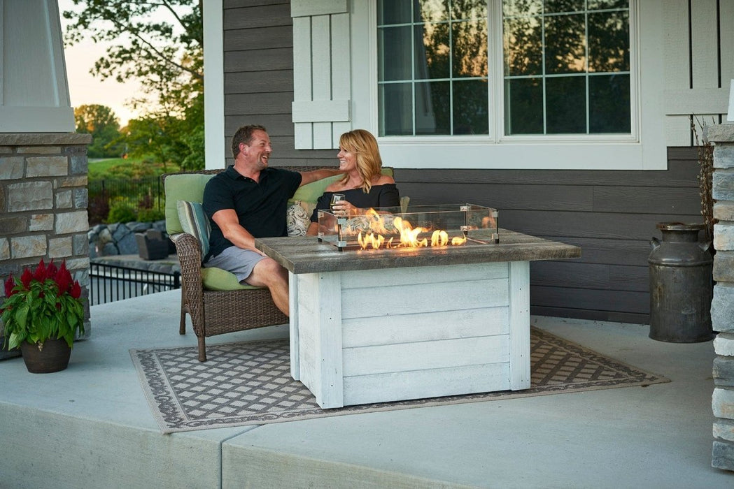 Outdoor Greatroom Company Alcott 48-Inch Rectangular Propane Gas Fire Pit Table with 24-Inch Crystal Fire Burner - Antique Timber - ALC-1224 - Stono Outdoor Living Co